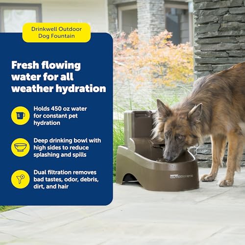 PetSafe Drinkwell Outdoor Dog Fountain - Encourages Drinking - Replaceable Carbon Filter - UV Resistant Plastic - BPA-Free...