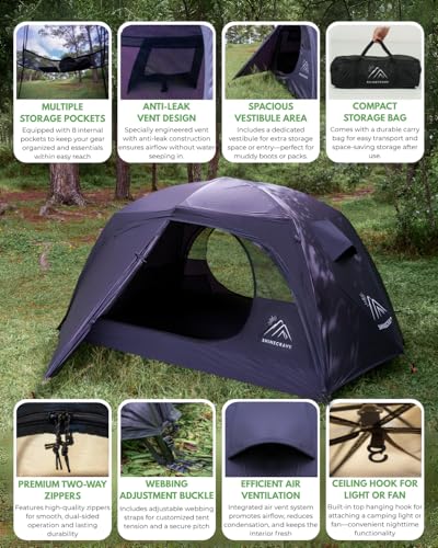 Camping Tent 2 Person,Ultra Large Capacity, 20D Nylon, Lightweight 3 Season Backpacking Tent 2 Person, PU3000mm, Free Stan...