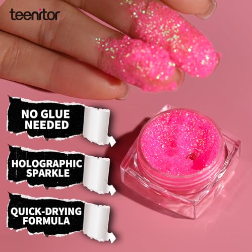 Teenitor Face Glitter, Pink Body Glitter Gel, Holographic Glitter for Face and Body, Hair, Gel Glitter Makeup for Festival...