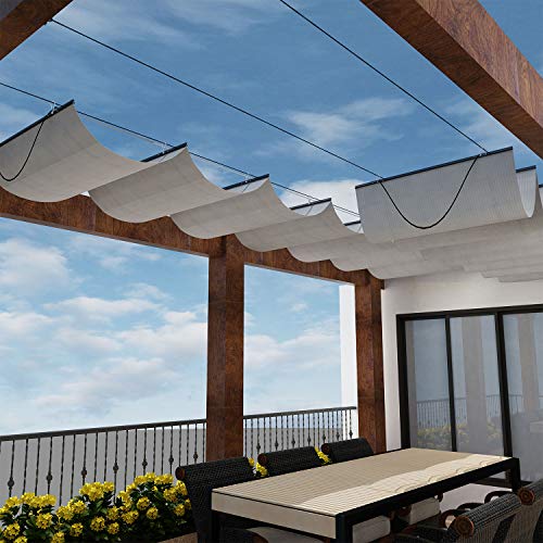 Windscreen4less 4' x 12' Retractable Sun Shade Canopy Cover Sliding Wave Shade Sail for Pergola Patio Deck Yard Gazebo Out...