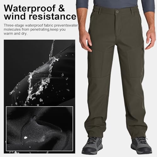 Jessie Kidden Mens Waterproof Hiking Pants Outdoor Snow Ski Fishing Fleece Lined Insulated Winter Pants