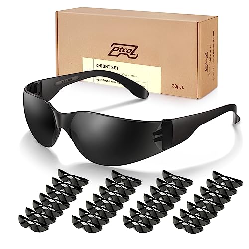 28 Pack Safety Glasses (Bulk Pack of 24+4) Unisex Black Tinted Anti-Scratch Protective Goggles Impact Resistant Lens Eyewe...