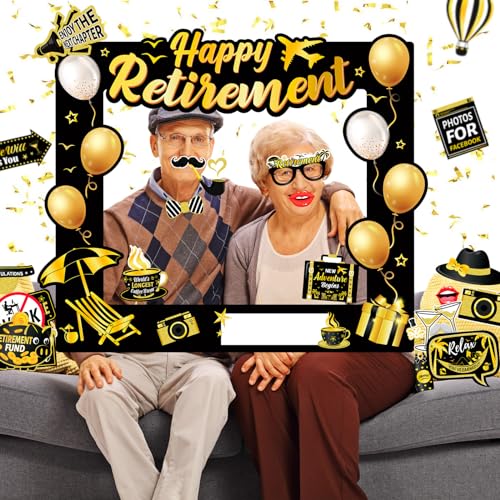 HOWAF Retirement Party Photo Booth Props Kit - 26pcs Selfie Props & 1 Frame, Fun Retire Party Favors