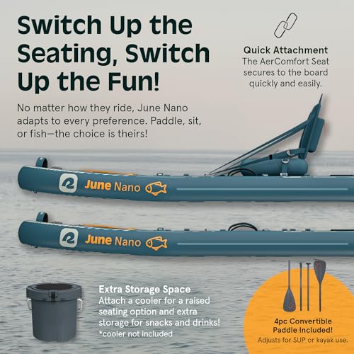 Retrospec June Nano Kids Inflatable Fishing Paddle Board SUP Kayak: 9'6" Hybrid Paddleboard with Rod Holders, Removable Se...