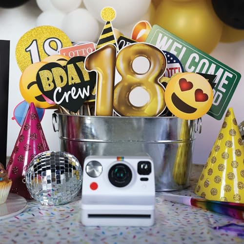 18th Birthday Photo Booth Props - 41-pc Photobooth Kit with 8 x 10-Inch Sign, 60 Adhesive Pads, 45 Sticks - 18th Birthday ...