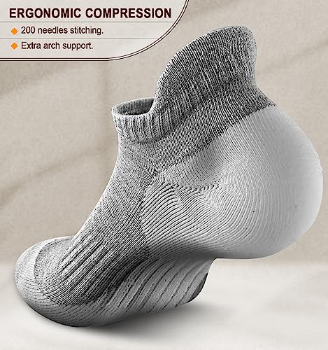 Mens Socks 6 Pairs-Athletic Ankle Socks Cushioned No Show For Men Running-Arch Compression Support