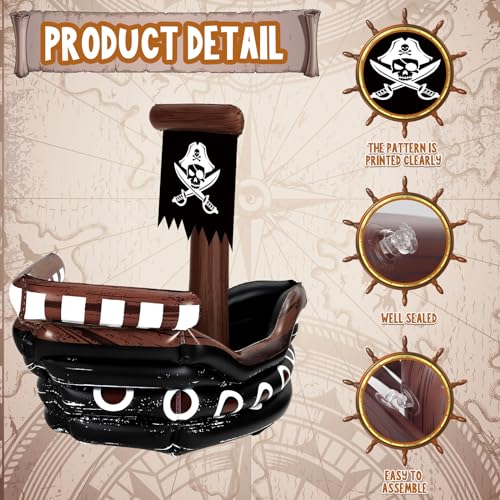 Zhanmai Inflatable Pirate Ship Drink Cooler Inflatable Serving Bar Food Container for Summer Carniva Mardi Gras Pirate Bir...