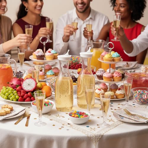 Rtteri 64 Pcs Mimosa Bar Supplies 4 Count Large 50 oz Plastic Water Carafe with Flip Top Lid, 60 Count 4.5 oz Clear Plasti...