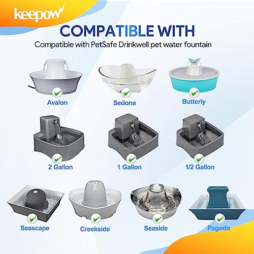 KEEPOW Cat Water Fountain Filters - 12 Pack Foam & Carbon Filters for Drinkwell 1.5/2 Gallon Fountains, Seaside, Creeksid...