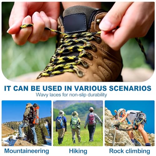 DELELE 2 Pair Round Wave Shape Non Slip Heavy Duty and Durable Outdoor Climbing Shoelaces Hiking Shoe Laces Shoestrings