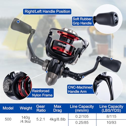 Goture Ice Fishing Rod and Reel Combo with Carry Bag, 24''Medium Spinning Ice Fishing Pole, 58Pcs Jigs & Lures with Storag...