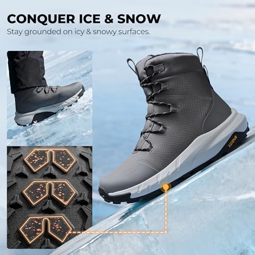 NORTIV 8 Men's Wide Winter Boots Grip on Snow Ice Insulated Waterproof Lightweight Comfortable Hiking Outdoor Boots