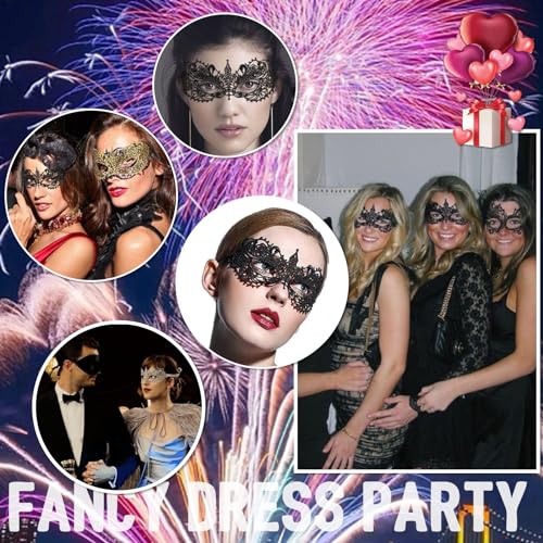 Wullina Masquerade Mask 4Pcs Mysterious Lace Black Gold Silver Masquerade Masks for Women Men Couples Prom Costumes