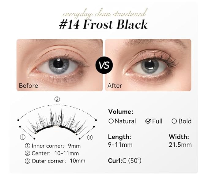 WOSADO Magnetic Eyelashes with Applicator Kit, No.14 FROST BLACK, Reusable Magnetic Lashes without Eyeliner, Glue-free False Lashes, Waterproof, Lightweight, Suit for Natural Makeup