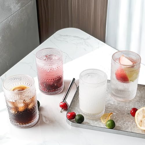 Salpae Hobnail Drinking Glasses Set of 6, 16 Oz Vintage Embossed Glass Cup Kitchen Glassware Water Tumblers for Cocktails,...