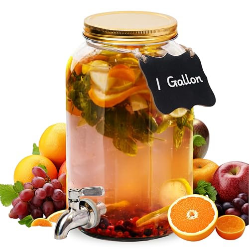 1 Gallon Kombucha Glass Beverage Dispenser with Spigot - Wide-Mouth - Glass Drink Dispenser Parties & Home Use and Lid for...
