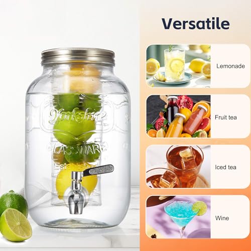 2 Gallon Drink Dispensers for Parties, Beverage Dispensers with Stand, Glass Water Jug Dispenser, with 18/8 Stainless Stee...