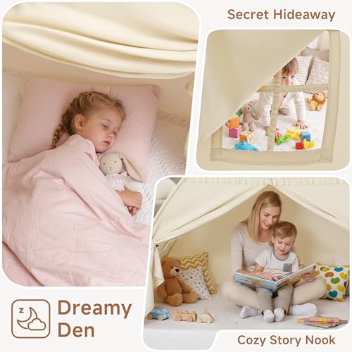 Toddler bed Tent Canopy: Lights & Flags Indoor Floor Twin Bed Kids Tent Play Tent - Twin Bed Curtains - Girls&Boys Play Ho...