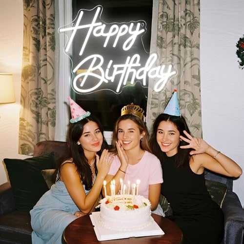 Happy Birthday Neon Sign for Wall Decor, LED Happy Birthday Light Up Sign, Dimmable LED Birthday Neon Light for Birthday P...