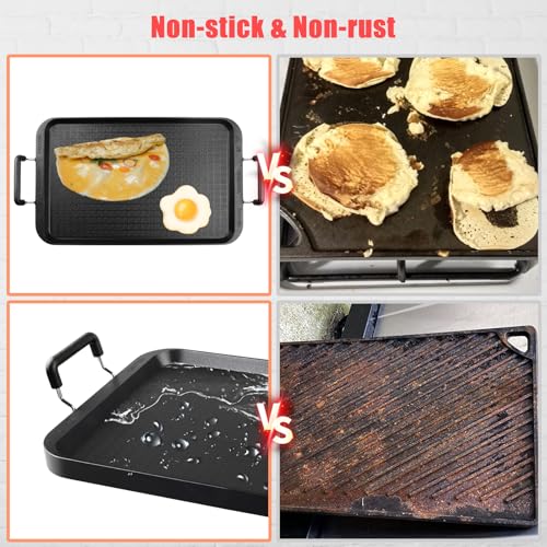 Vayepro 2-Burner Griddle Pan with Glass Lid - Nonstick Stovetop Griddle for Gas, Glass Stove Top - Aluminum Camping Grill ...