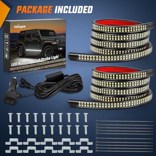 Nilight 2PCS 70 Inch Emergency Strobe Light Strip 1125 LED Running Board Lights White Flexible Side Flashing Warning Cauti...