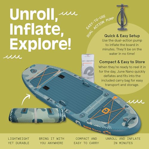 Retrospec June Nano Kids Inflatable Fishing Paddle Board SUP Kayak: 9'6" Hybrid Paddleboard with Rod Holders, Removable Se...