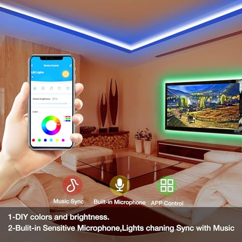 DAYBETTER Smart RGB Led Strip Lights, 100ft Led Lights for Bedroom with App Control, Multicolor Changing Led Light Strips ...