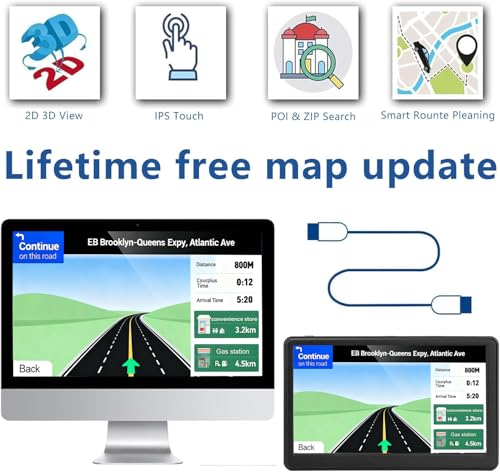 Car GPS Navigation, 2025 Map 7 inch Touch Screen Car GPS, Voice Turn Direction Guidance, Support Speed and Red Light Warni...