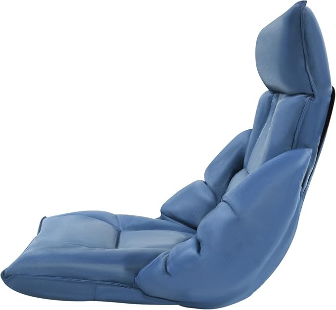 Floor Chair with Back Support, Folding Sofa Chair with 5 Adjustable Position, Cozy Tatami Human Bed with 5 Adjustable Positions for Living Room, Bedroom, Navy Blue
