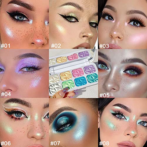 8 Color Face Cheek Highlighter Makeup Palette Shimmer Glitter Iridescent Multichrome Holographic Eyeshadow Palette Purple ...