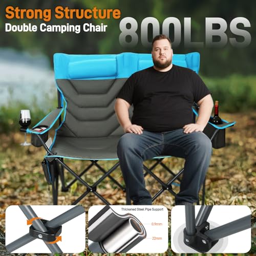 CXHSFNAL Oversized Double Camping Chair Heavy Duty Camping Loveseat Extra Tall 2 Person Lawn Chair for Adults Foldable Cam...