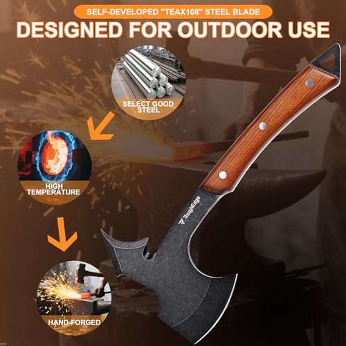 ToughEdge Tomahawk Axe Hatchet with Leather Sheath & Gift Box - Multi Functional Camping & Survival Outdoor Tool Gadgets