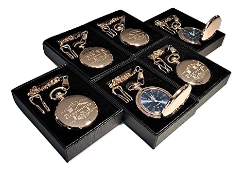 1 Personalized Pocket watch, Vintage style engraved gift. Box included, Stainless chain and engraving is included, Groomsmen, best man gifts for couples and weddings (Rose Gold)