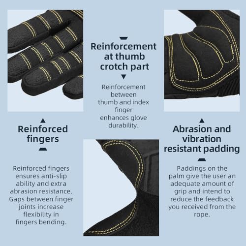 Seibertron Full or Half Finger Padded Palm Lightweight Breathable Climbing Rope Gloves for Climbers, Rock Climbing, Rescu...