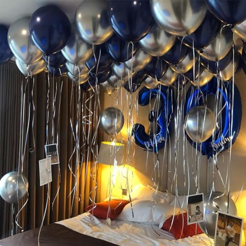 Blue and Silver Balloons Arch Garland Kit, 134pcs Navy Blue and Silver Balloons with Different Size for Birthday Party Bab...