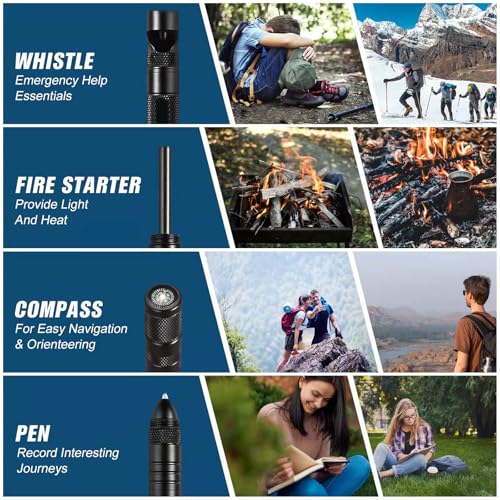 Outdoor Emergency Tactical Pen - 10-in-1 Multi-Functional Survival Tool with Compass, Fire Starter, Window Breaker, Whistl...