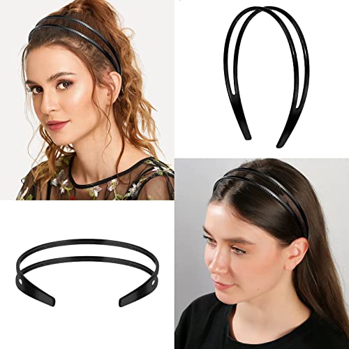 Dazzhues 2 Count Simple and Chic Headbands, Plastic Hair Styling Headband with Non-slip Double Row Teeth Design for Women,...