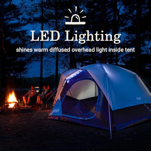 Coleman Skydome Tent with LED Lights & 5-Minute Setup, Weatherproof 4-Person Tent with Overhead Lighting, Made of PFAS-Fre...