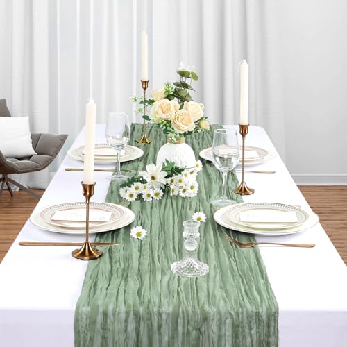 6 Pack Sage Green Cheesecloth Table Runner 10Ft Gauze Cheese Cloth Table Runner 35x120 Inch Boho Sheer Rustic Fabric for P...