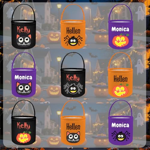 Sastridft Personalized Halloween Basket Custom Trick or Treating Bags with Name Customized Pumpkin Candy Bucket Gift for Boys Girls
