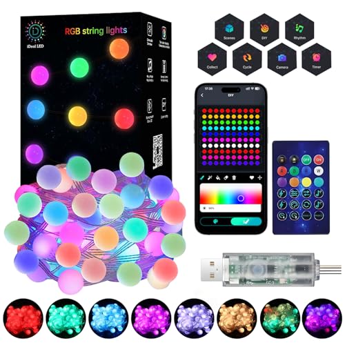 Super RGB Color Changing Globe String Lights, 66ft Smart RGB-IC Fairy Lights with Remote & APP Control, Mini Ball LED Twin...