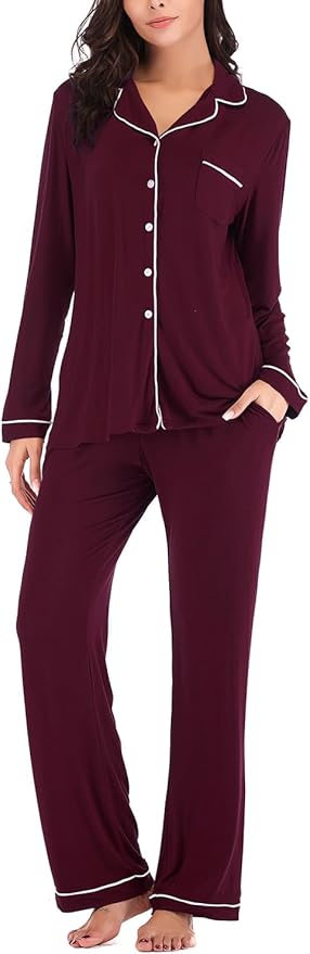 Aamikast Women's Pajama Sets Long Sleeve Button Down Sleepwear Nightwear Soft Pjs Lounge Sets