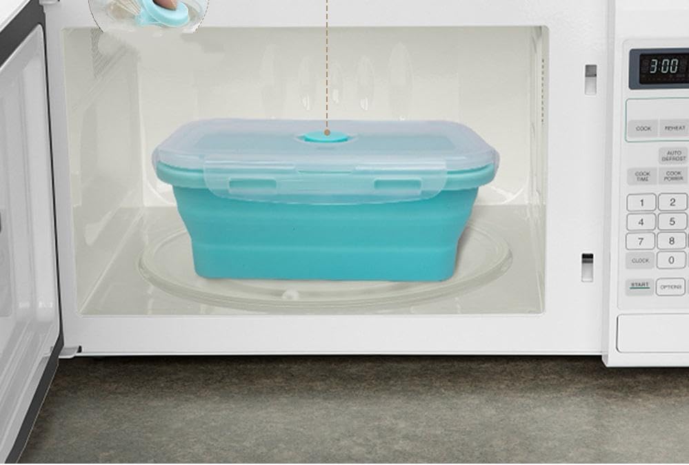 CozyKit Set of 4, Collapsible Silicone Food Storage Container, Leftover Meal Box for Kitchen, Lunch Boxes with Clip-on Li...