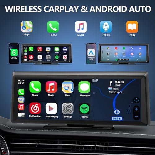 Apenet Wireless CarPlay Screen with 2K Dash Cam, 8.1" Portable Touchscreen Car Stereo with CarPlay & Android Auto, 1080P B...