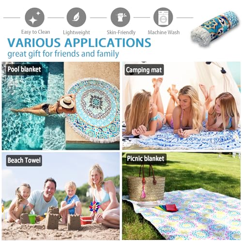 Pafusen Round Mandala Beach Towel Blanket/Boho Hippie Tapestry, Roundie Yoga Meditation Mat Picnic Rug, Bohemian Table Clo...