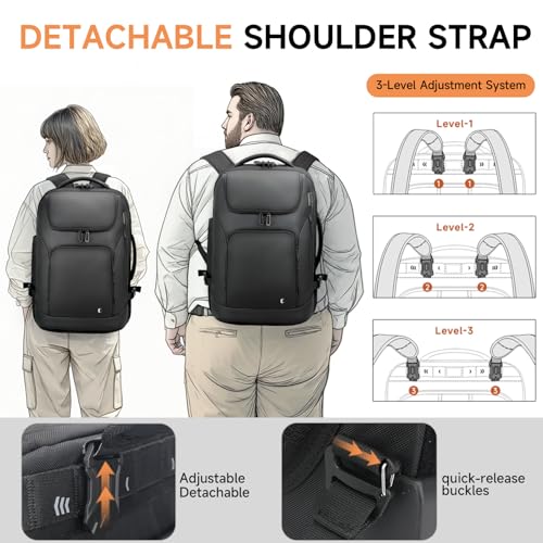 RoyalAnt Backpack for Men, Anti Theft Convertible Laptop Backpack with Wheels,50L Rfid Personal Item Wheeled Backpack for ...