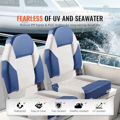 VEVOR 2-Pack 21.85" High Back Boat Seat with Thickened Sponge Padding and Hinge, Fold-Down Boat Captain Chairs, Easy to Store, Ideal for Fishing, Sightseeing