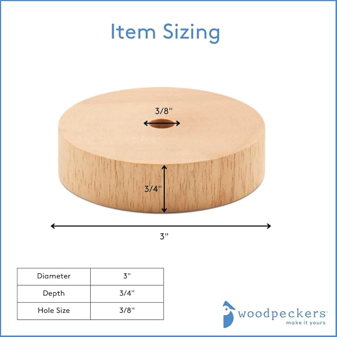 3-inch Diameter Slab Wooden Wheels for Crafts 3/8-inch Hole, 3/4-inch Thick, Pack of 24 Mini Craft Wheel for Model, by Woodpeckers