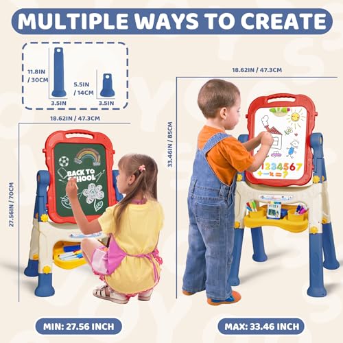 Joyooss Art Easel for Kids Adjustable Toddler Easel Stand for Painting, Magnetic Double Sided Drawing Dry Erase Board w Ch...