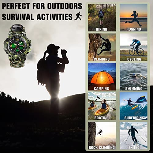 23-in-1 Survival Military Digital Watch, Mens Tactical Multi-Functional and Adjustable Wristband Outdoors Waterproof Sport...
